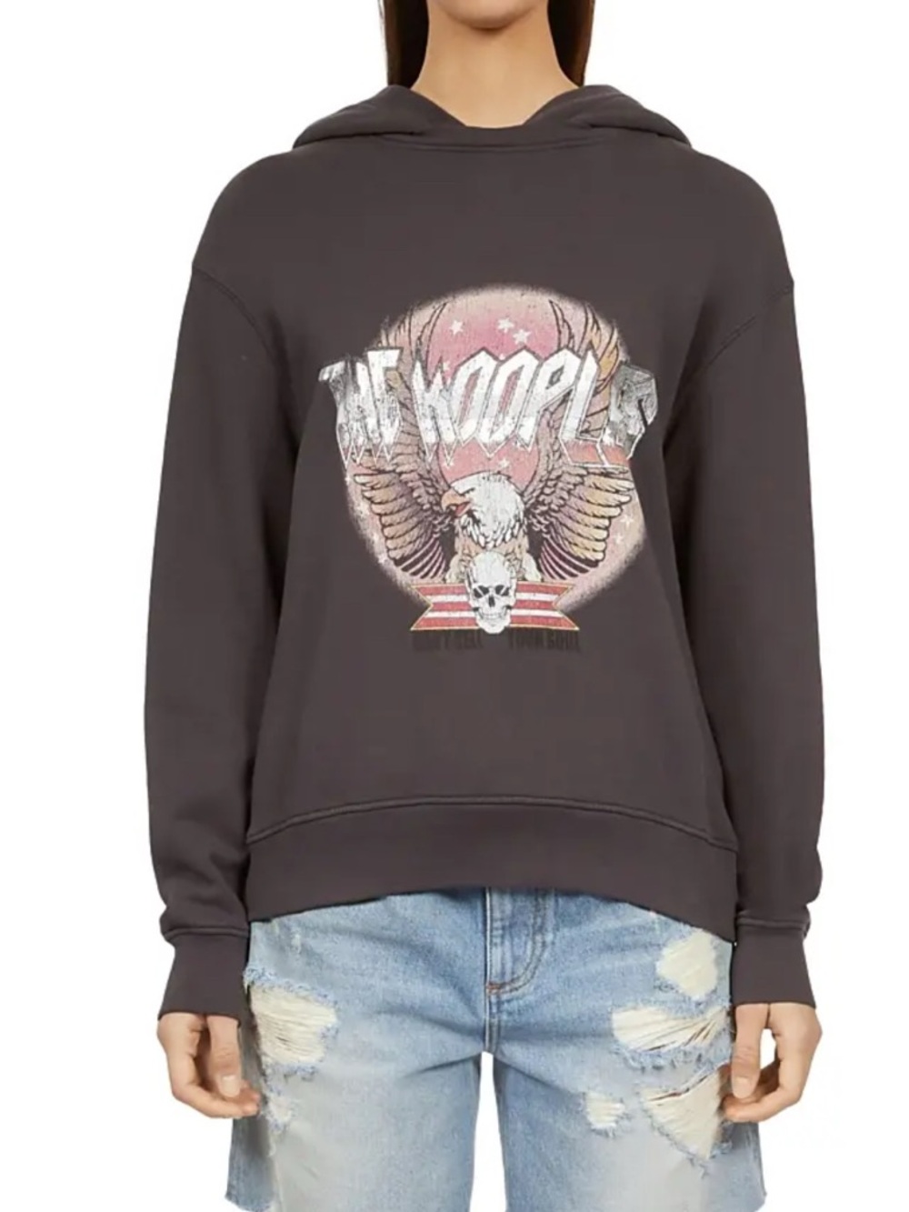 NWT The Kooples Charcoal Graphic Eagle Hoodie with Pink Accent